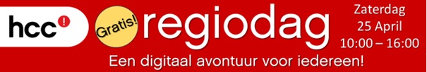 tekst: regiodag een digitaal avontuur voor iedereen 25 april op rode ondergrond