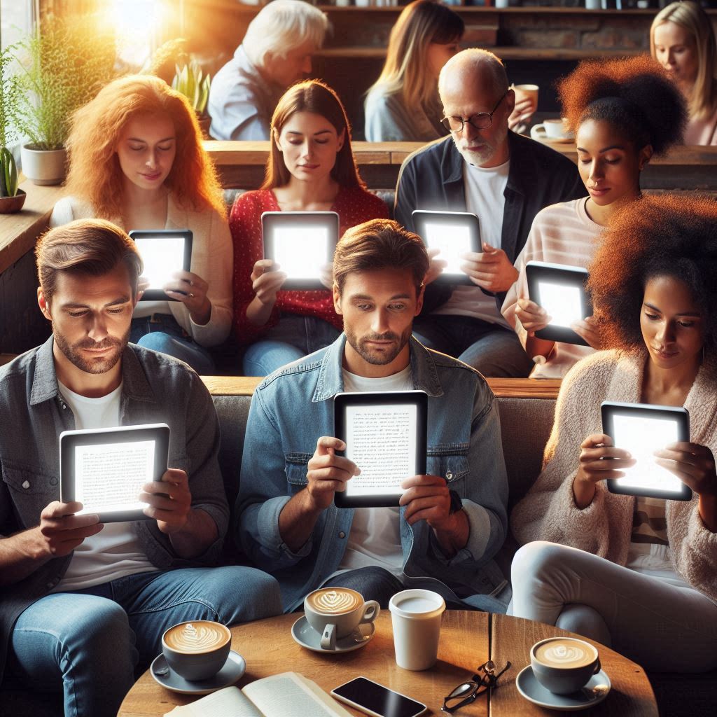 Groepje mensen met een e-reader